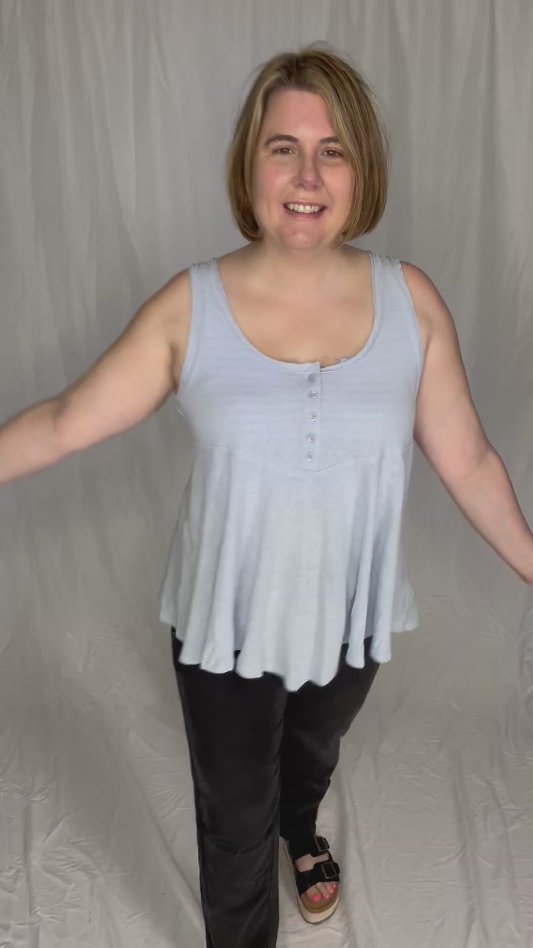 Jocelyn Swing Knit Tank Top With Raw Edge Detail- LIGHT BLUE