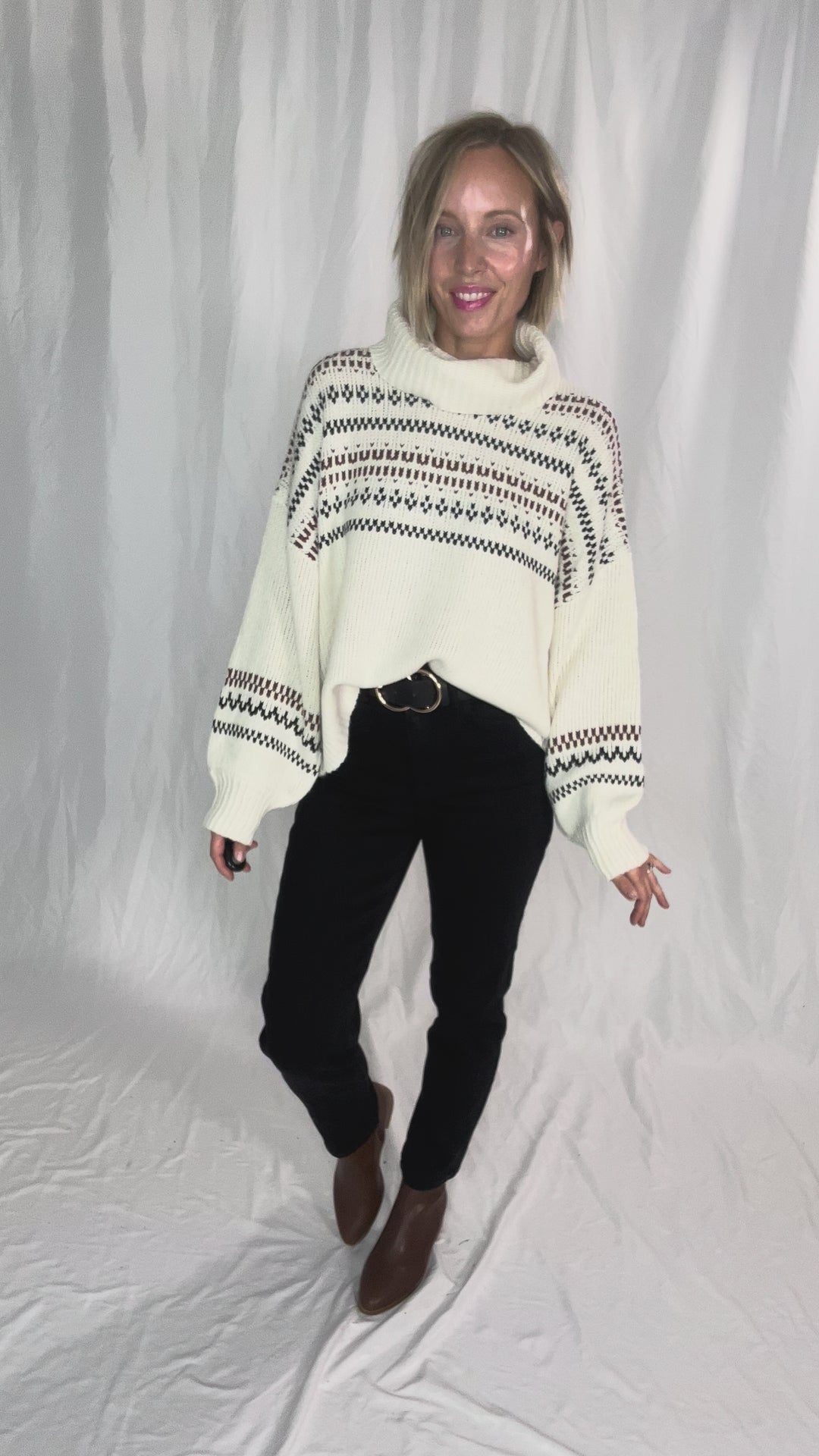 Hollye Cowl Neck Sweater Top- CREAM