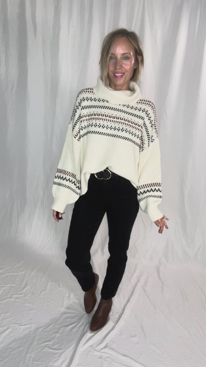 Hollye Cowl Neck Sweater Top- CREAM