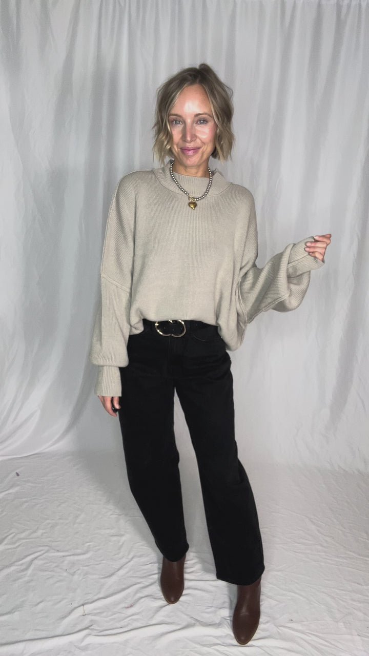 Frosted Pines Oversized Side Slit Sweater- HTHR MOCHA