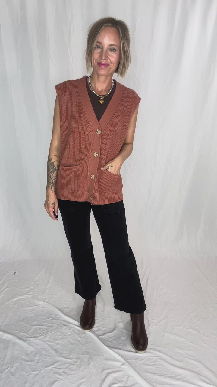 Dallas Chunky Knit Varsity Style Sweater- TERRACOTTA