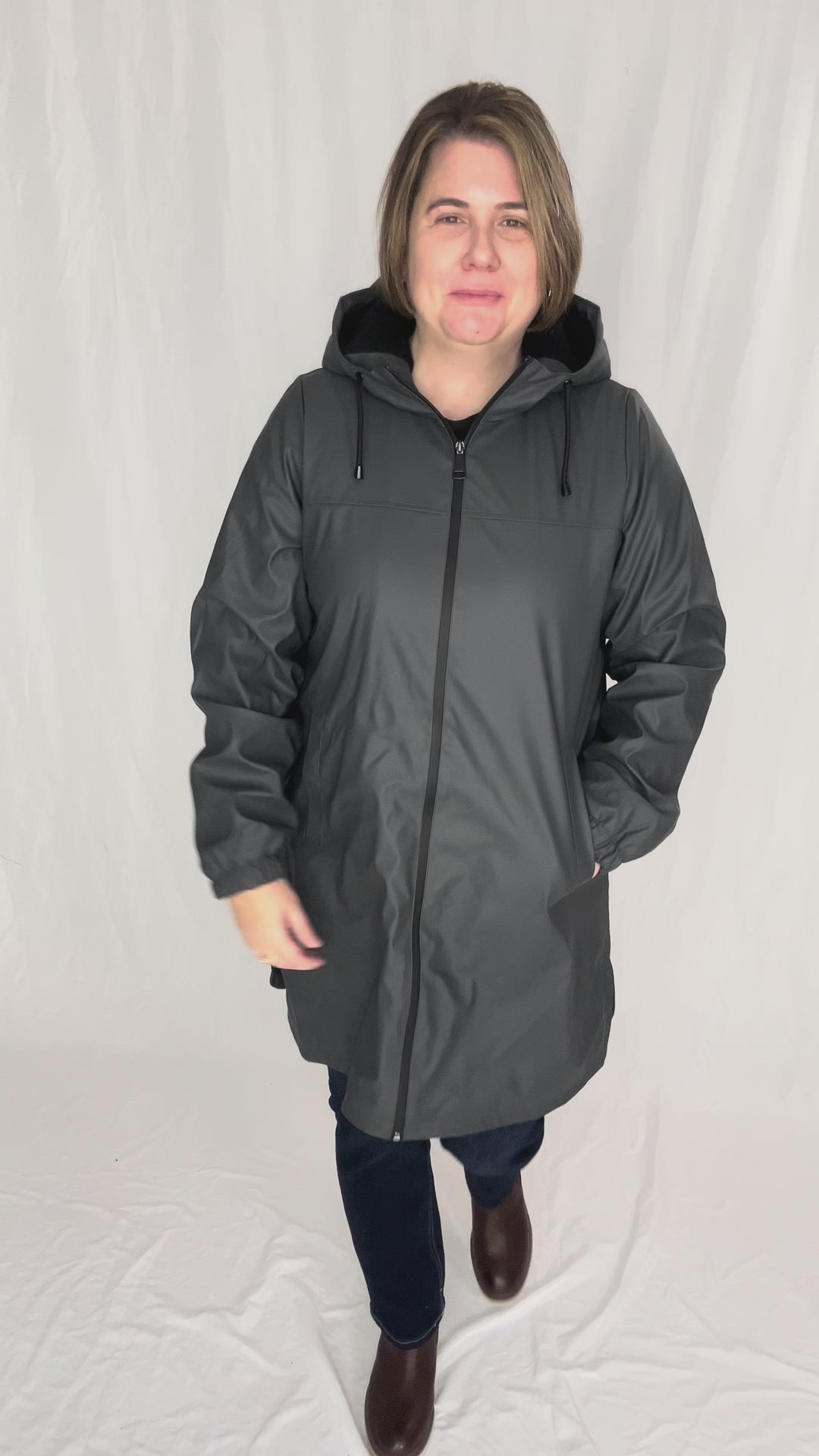 VERO MODA Asta Teddy Hooded Rain Coat- ASPHALT GREY