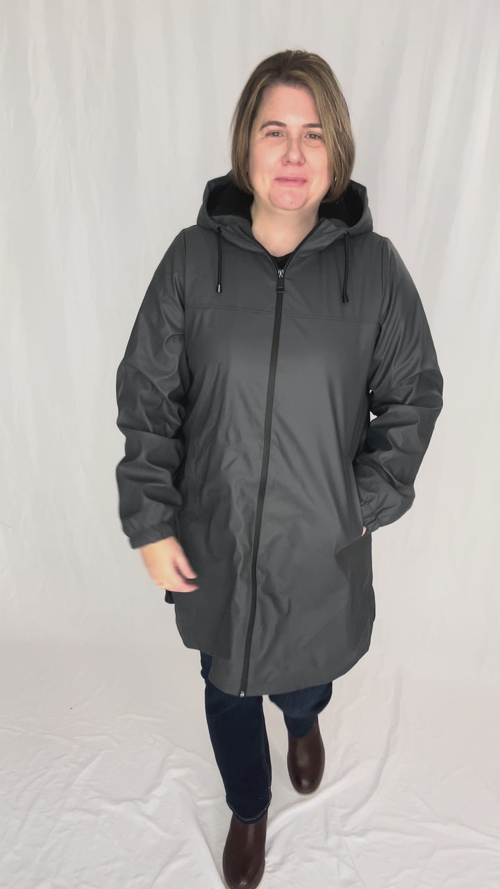 VERO MODA Asta Teddy Hooded Rain Coat- ASPHALT GREY