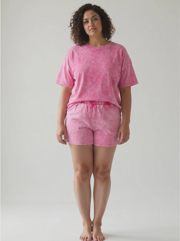 Tatiana Washed Cotton  Top and Short Set- HOT PINK-FINAL SALE