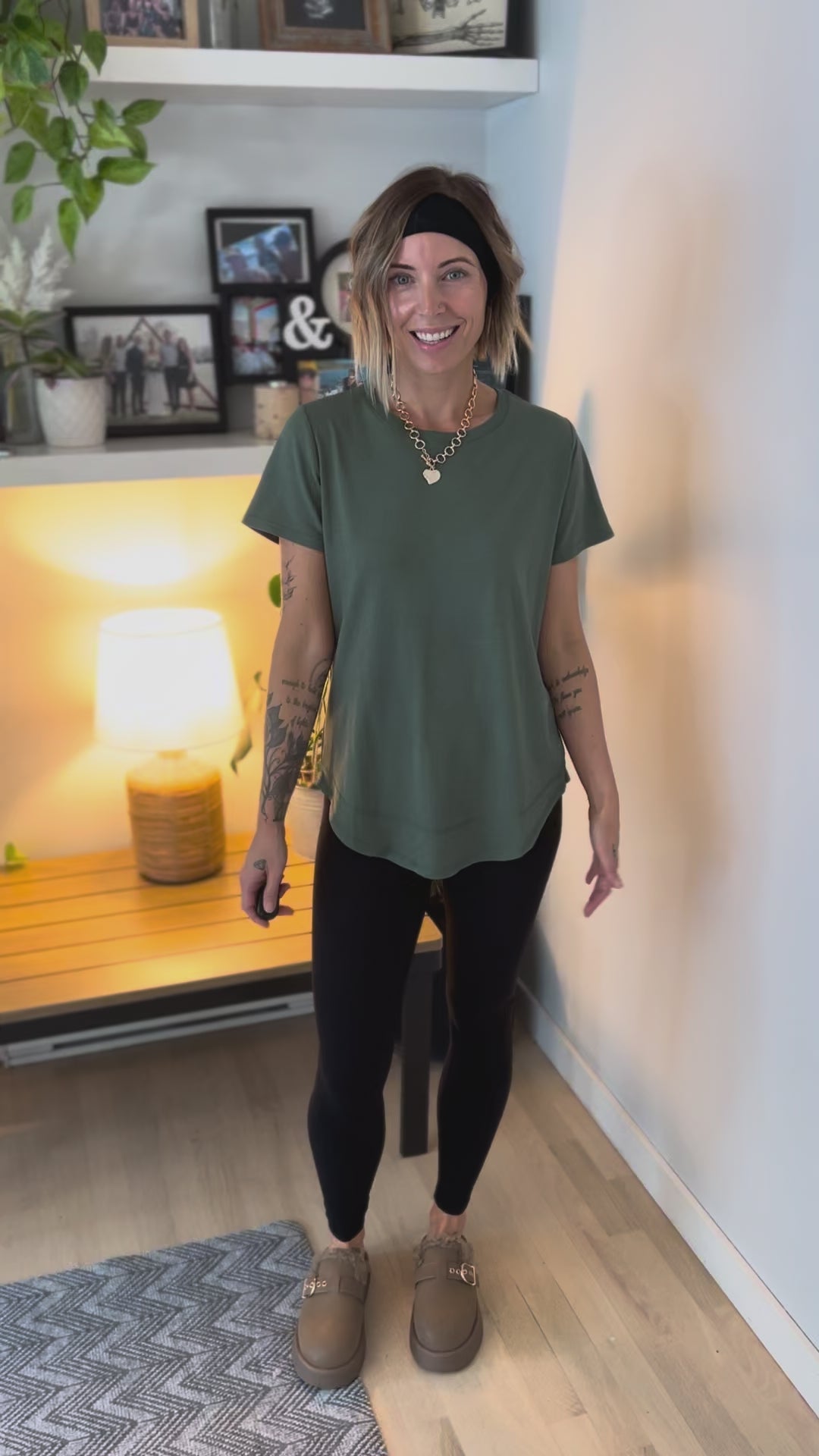 MONO B Arlene Soft Curve Pima Cotton Tee- ELDERGREEN