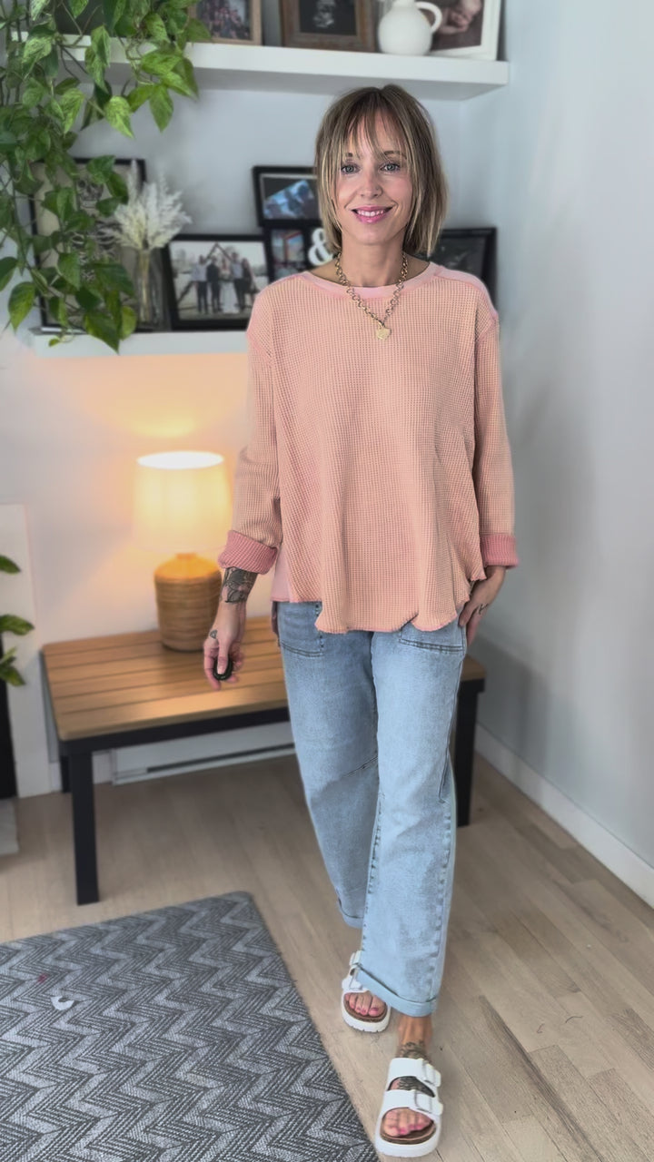 Tove Waffle Tunic Pullover- PEACH PINK-FINAL SALE *L*