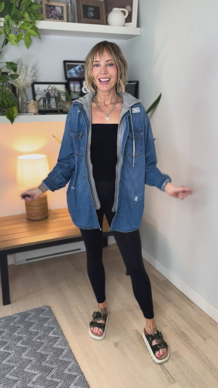 RISEN Girlfriend Hoodie Jean Jacket- MEDIUM WASH