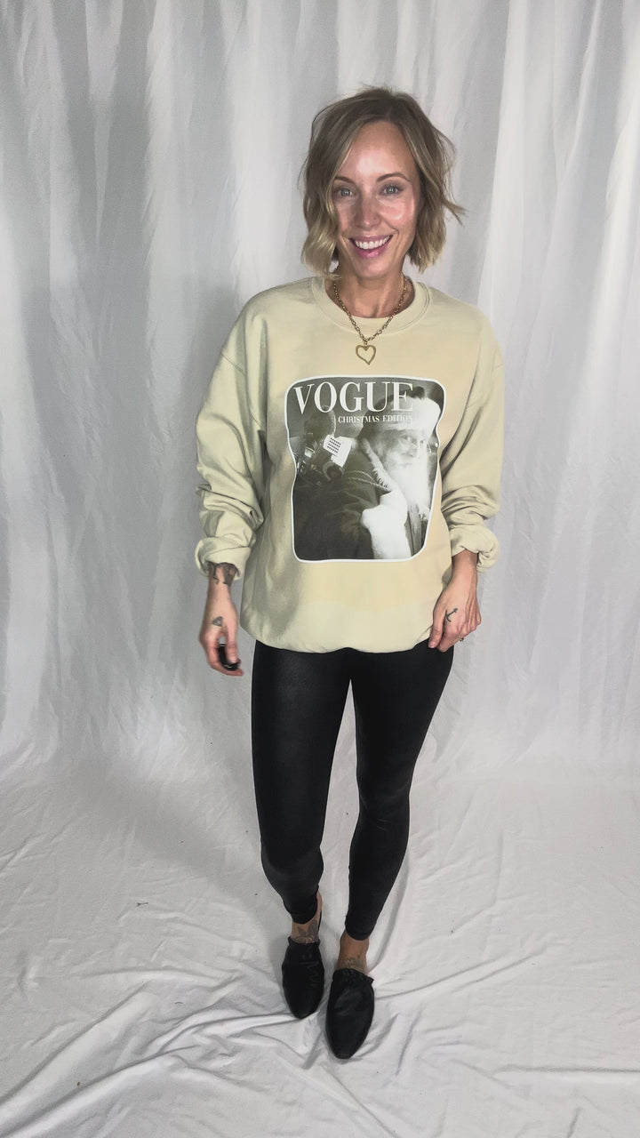 Vogue Santa Crewneck- SAND