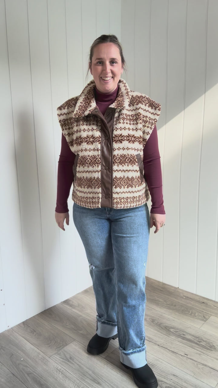 Celeste Oversized Sherpa Button Down Vest- CAMEL