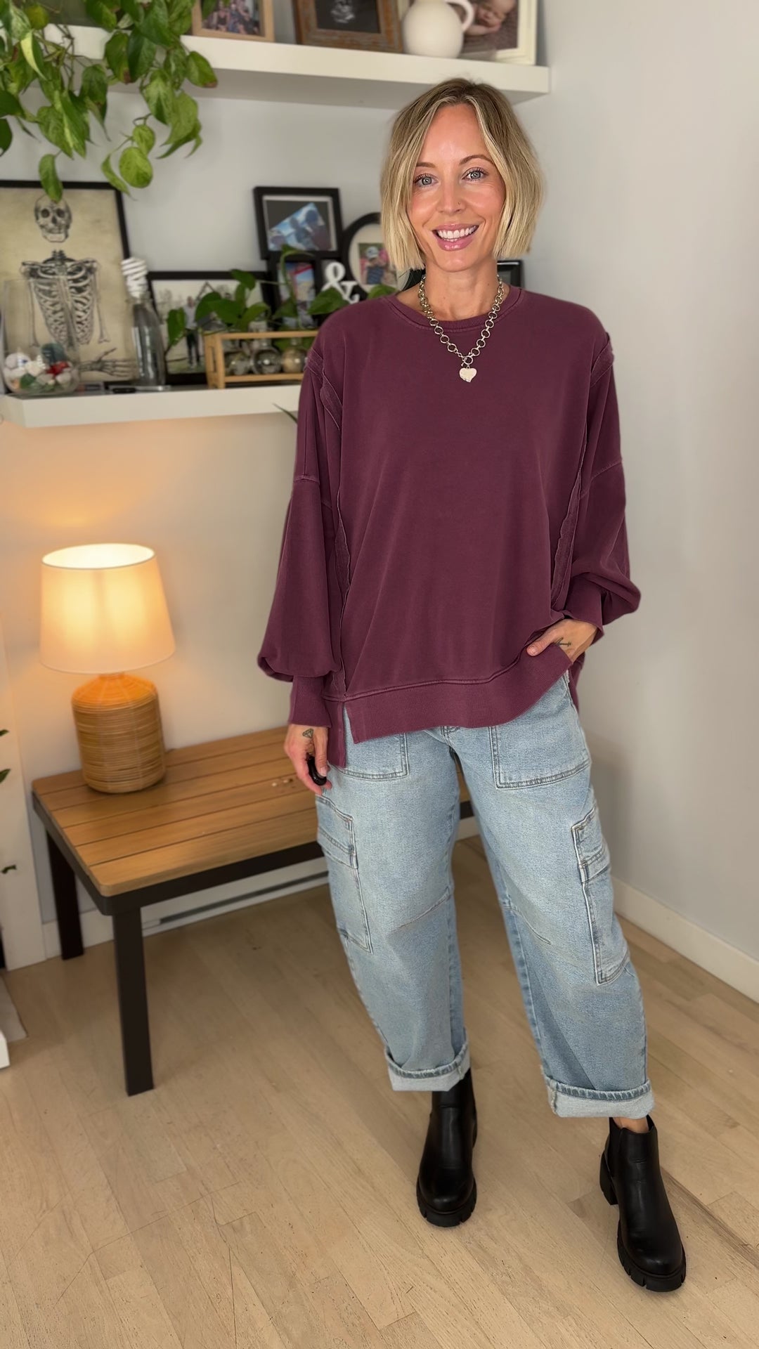 Haven Exposed Seam Pullover- DARK CHERRY