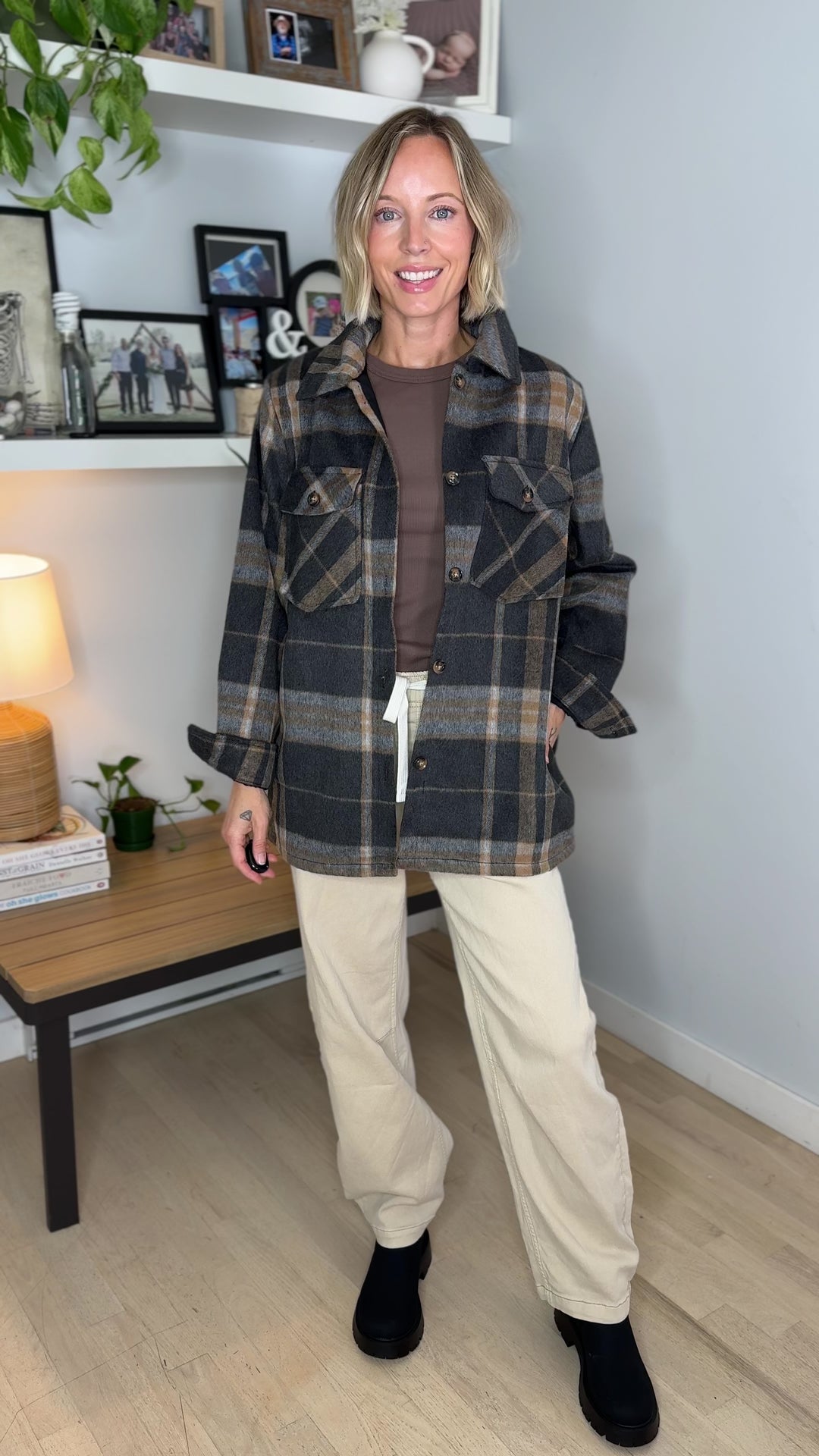 Sam Plaid Jacket- BLACK/TAN/GREY PLAID