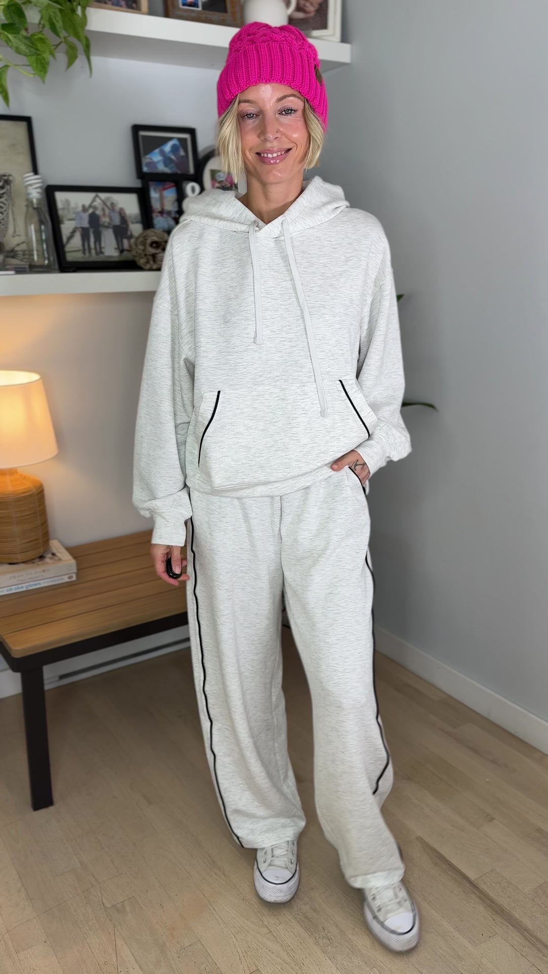 Miranda Modal Piping Hoodie- LIGHT HEATHER GREY/BLACK