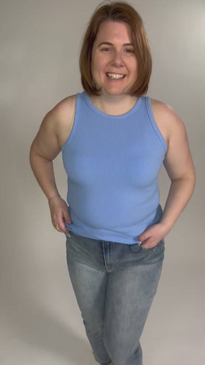 Tara Ribbed Tank- LIGHT BLUE