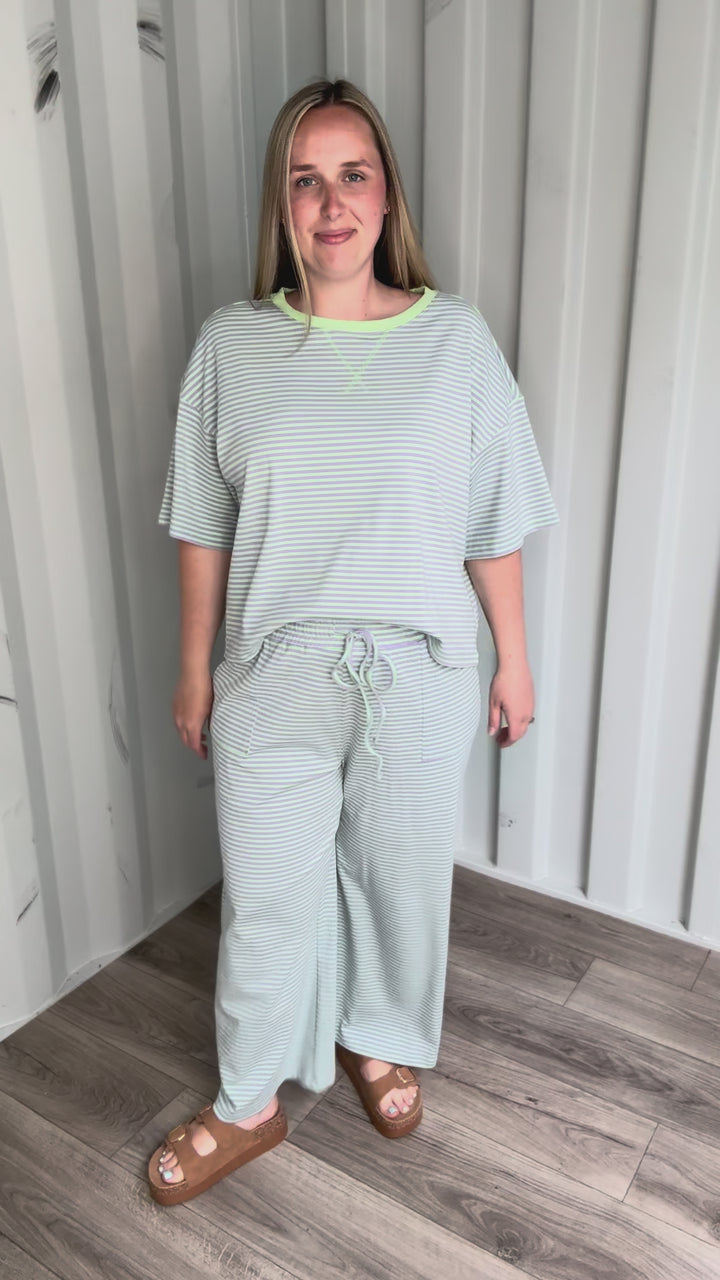 Anahi Striped Stretch Cotton Top and Pants Set- MINT/LILAC