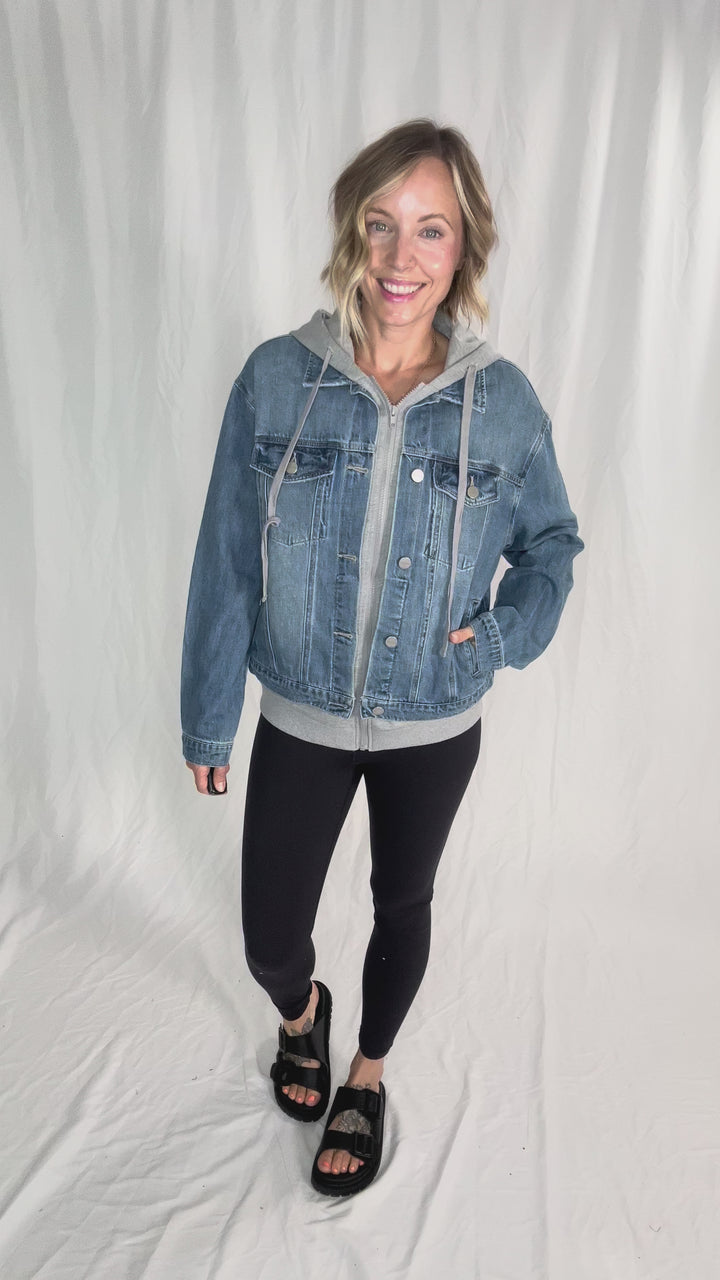 Marcus Relaxed Hoodie Jacket- DARK WASH-MEDIUM WASH