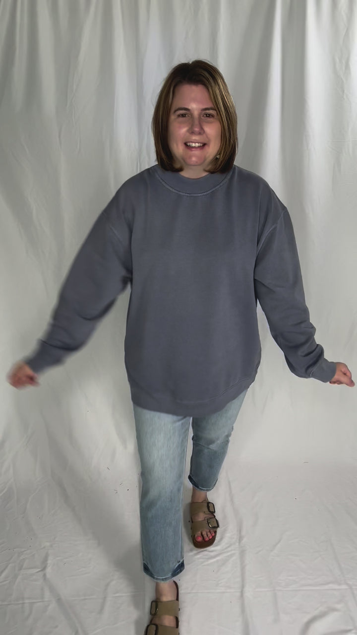 Nantucket Salt Wash Mock-Neck Pullover- OCEAN