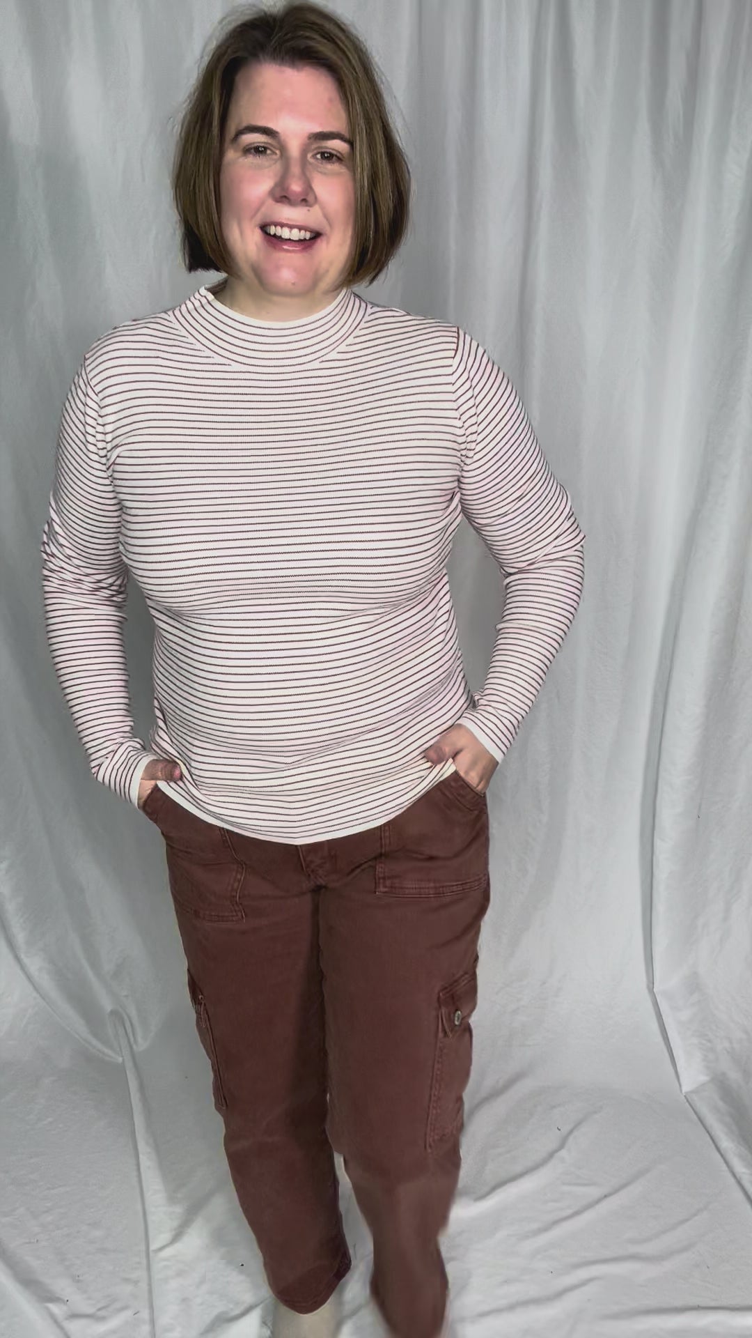 VERVET Clay High Rise Straight Leg Cargo Jean- RED BRICK