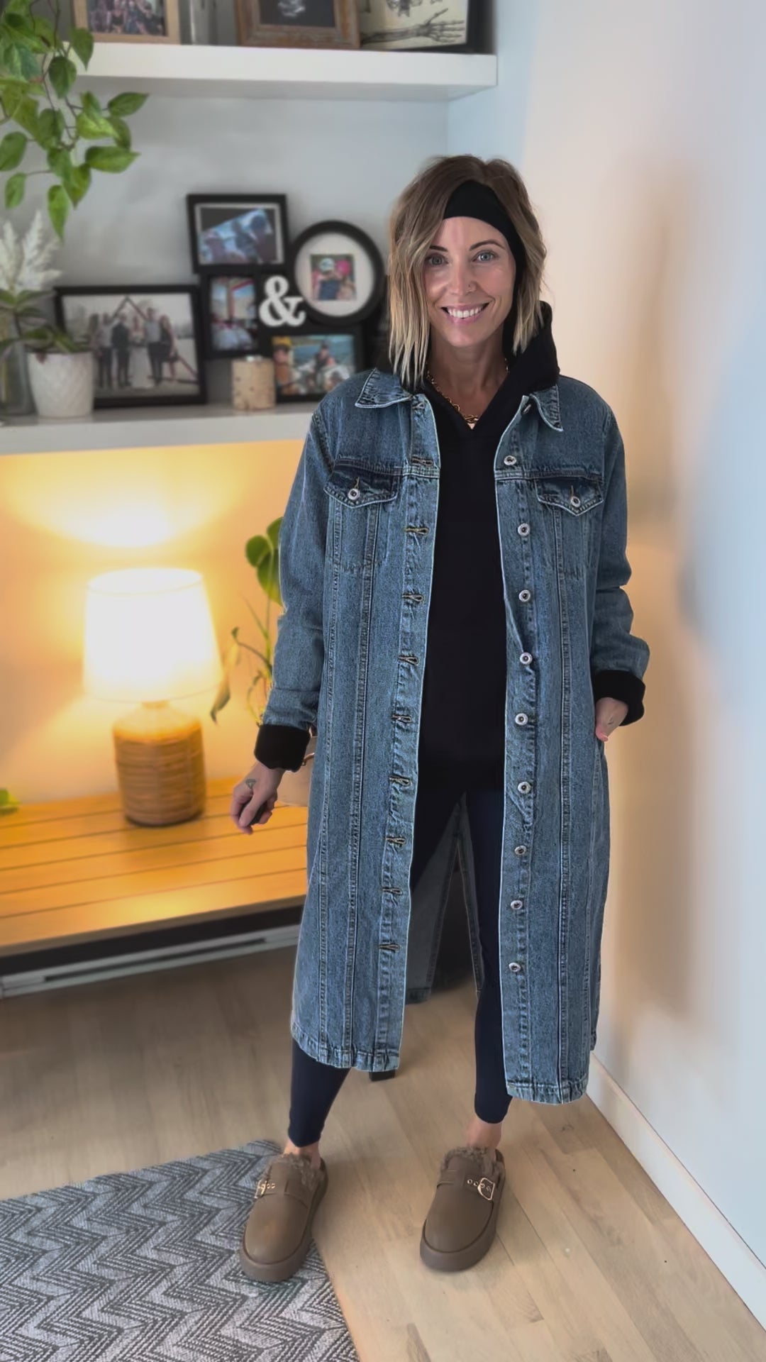 Katerina  Long Line Denim Jacket- MEDIUM BLUE