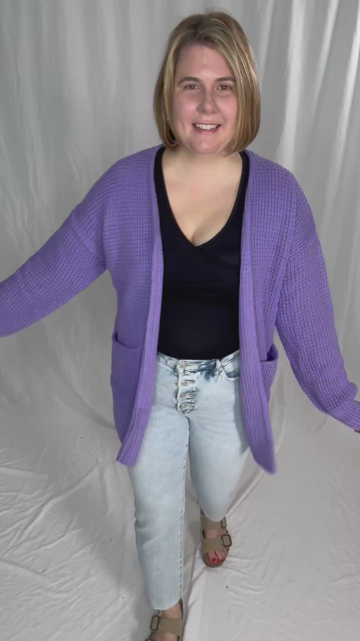 Marley Waffle Cardigan- LAVENDER