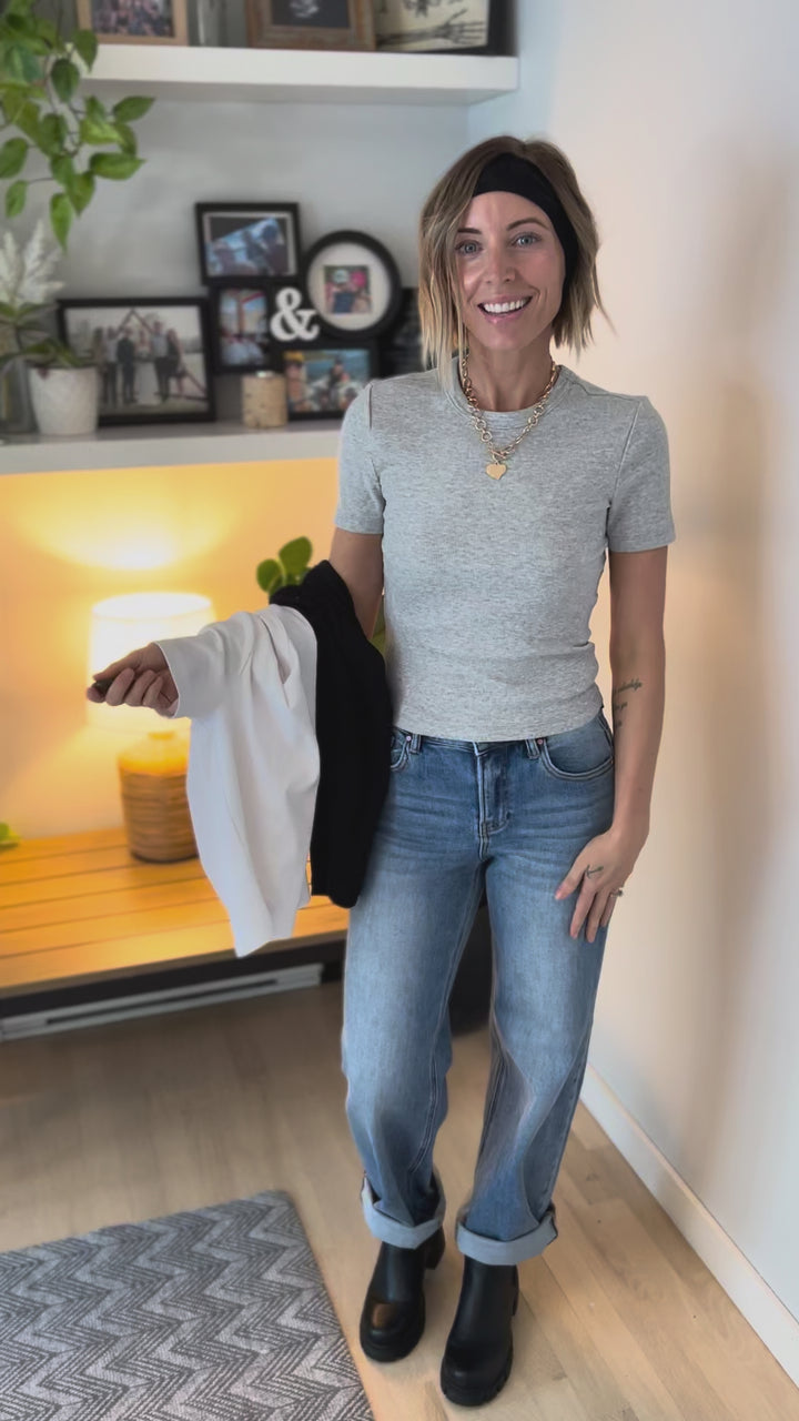 Only Val Cotton Ribbed Tee- BRIGHT WHITE