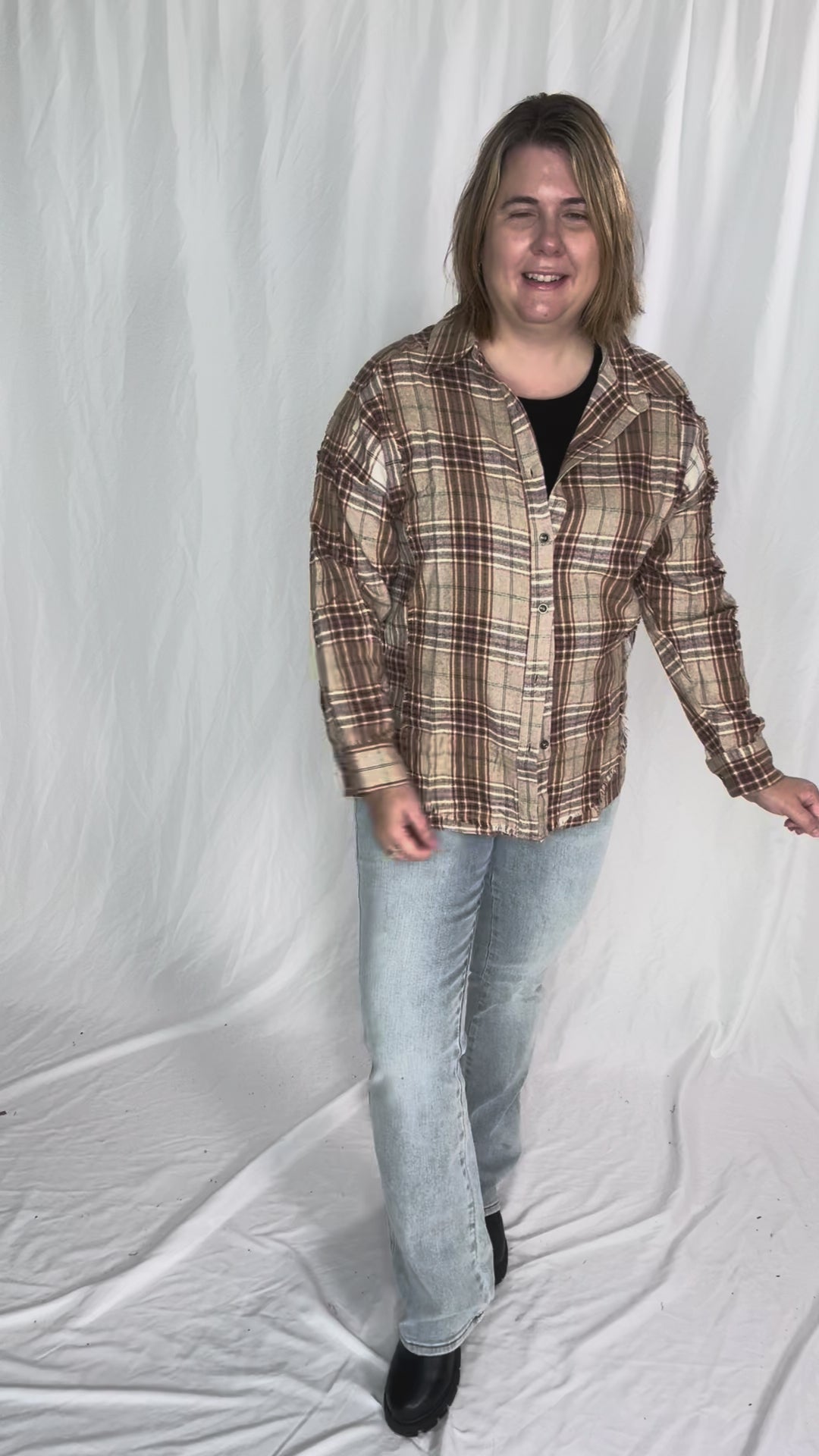 Renner Plaid Top- TAUPE