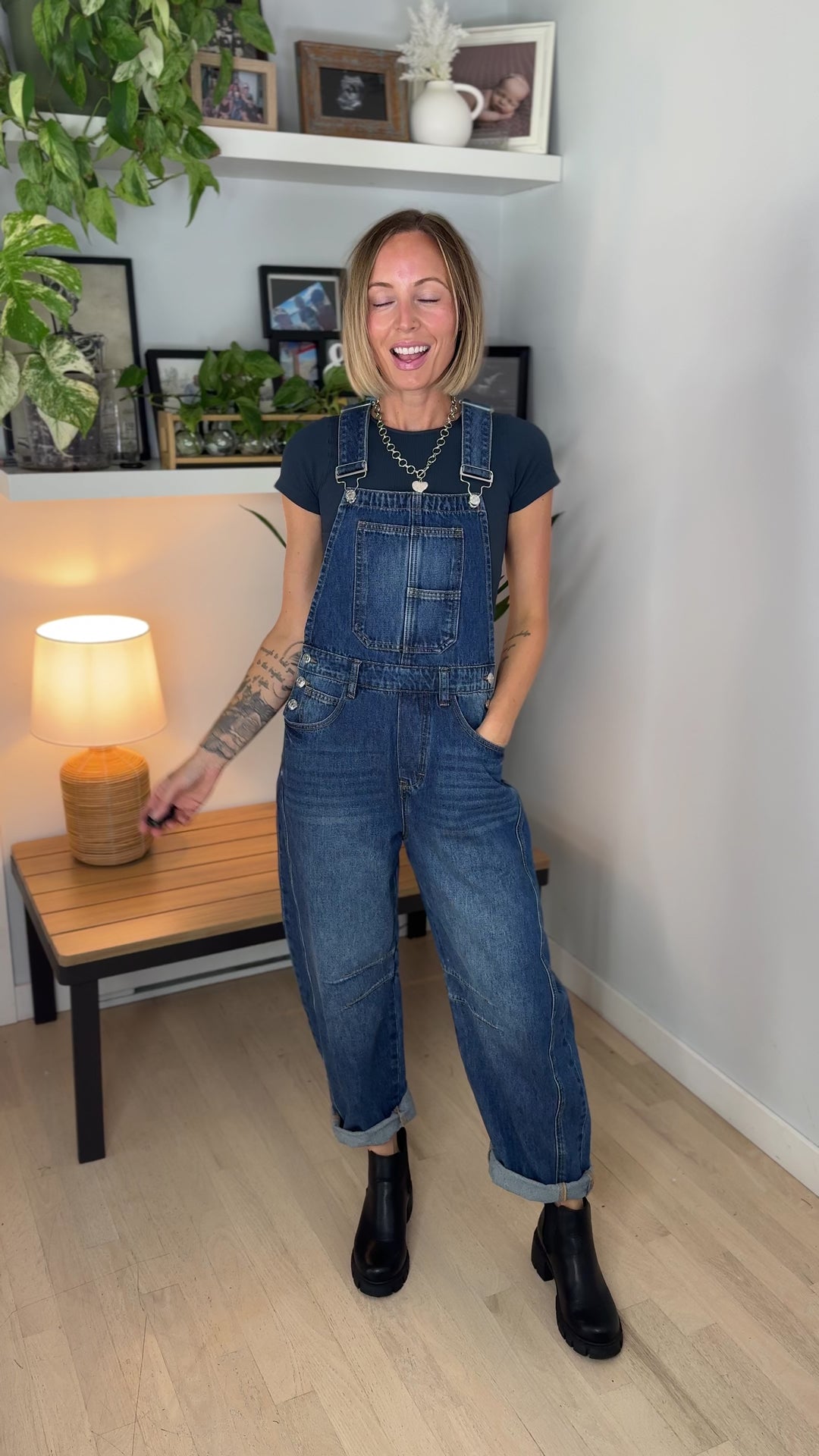 Tiffany Denim Barrel Overalls- DARK WASH