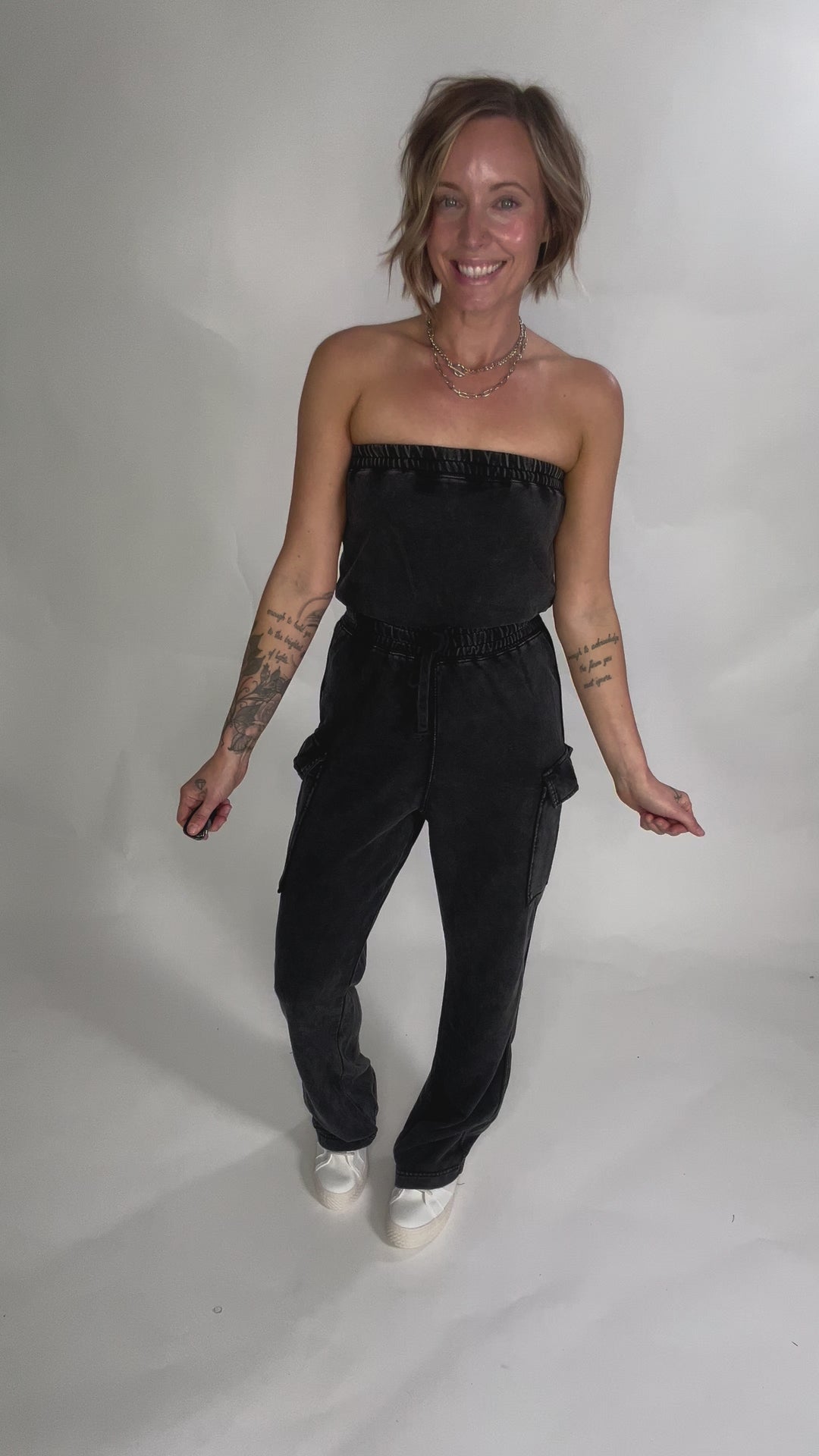 Shirley Washed Tube Top Jumpsuit- BLACK-FINAL SALE