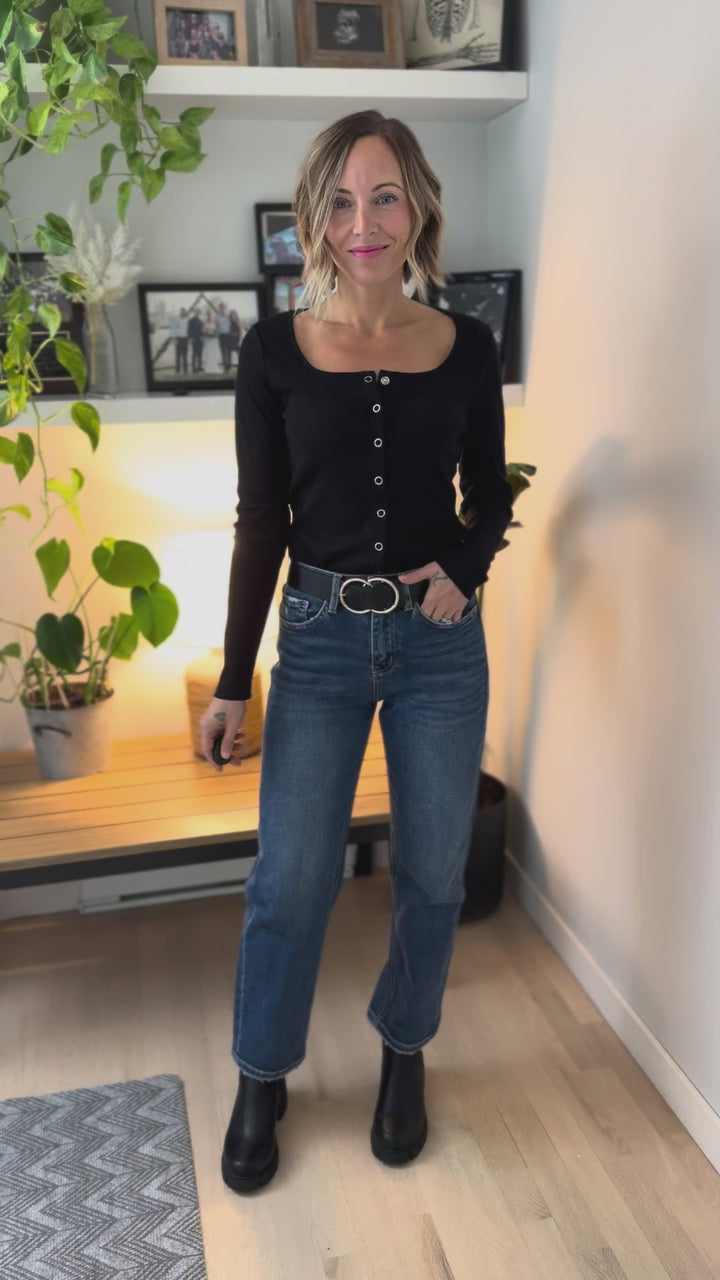 Jayda Long Sleeve Snap Button Cardigan- BLACK