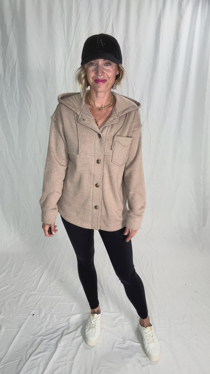 THREAD & SUPPLY Shyla Hoodie Shacket- HTHR CLOVE