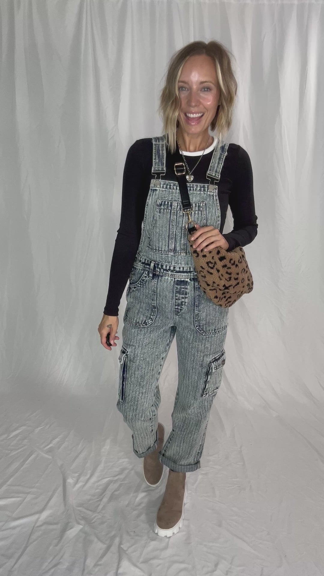 RISEN Emery Ankle Straight Utility Overalls- ACID WASH