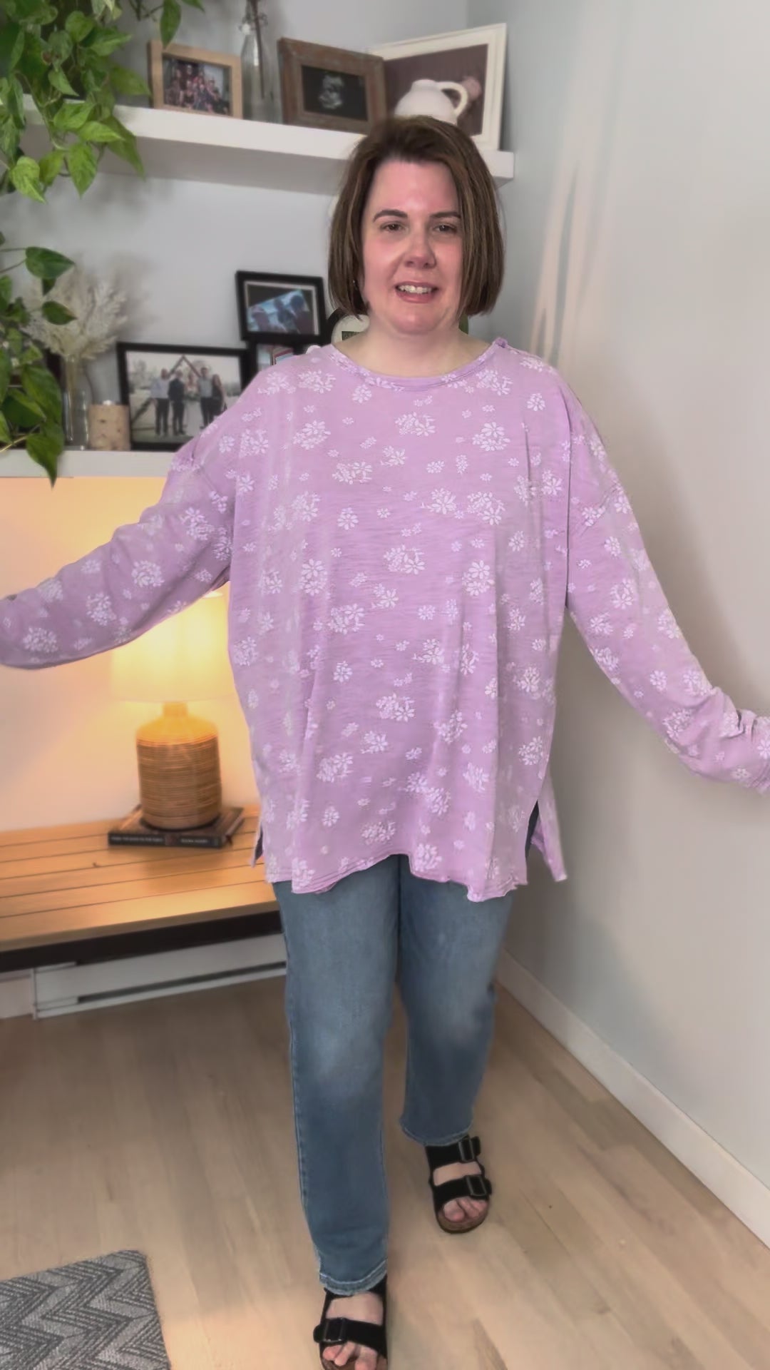 Amara Cotton Floral Tunic Long Sleeve- LILAC PINK