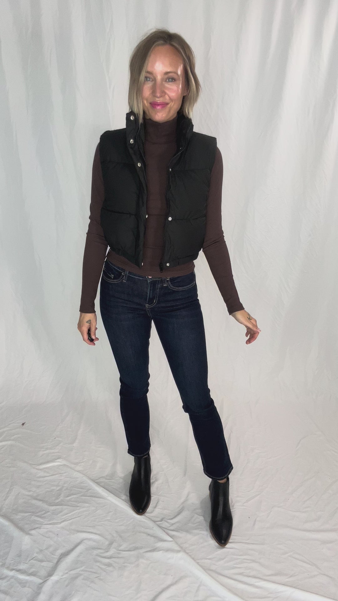 Charlie Coated Cropped Vest- BLACK