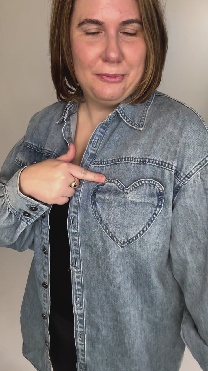 Heart Throb Denim Shacket- MEDIUM WASH