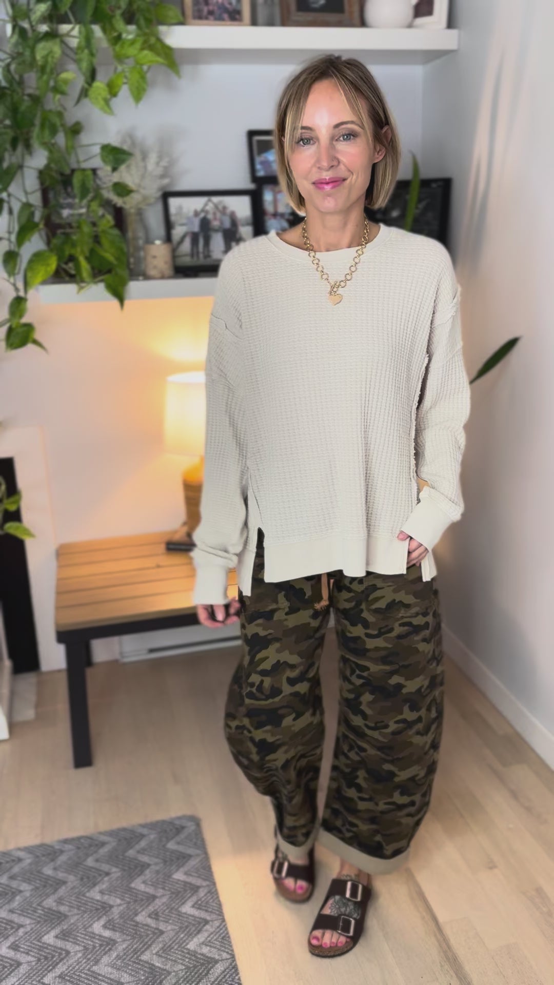 Lenay Mineral Washed Thermal Pullover- OATMEAL