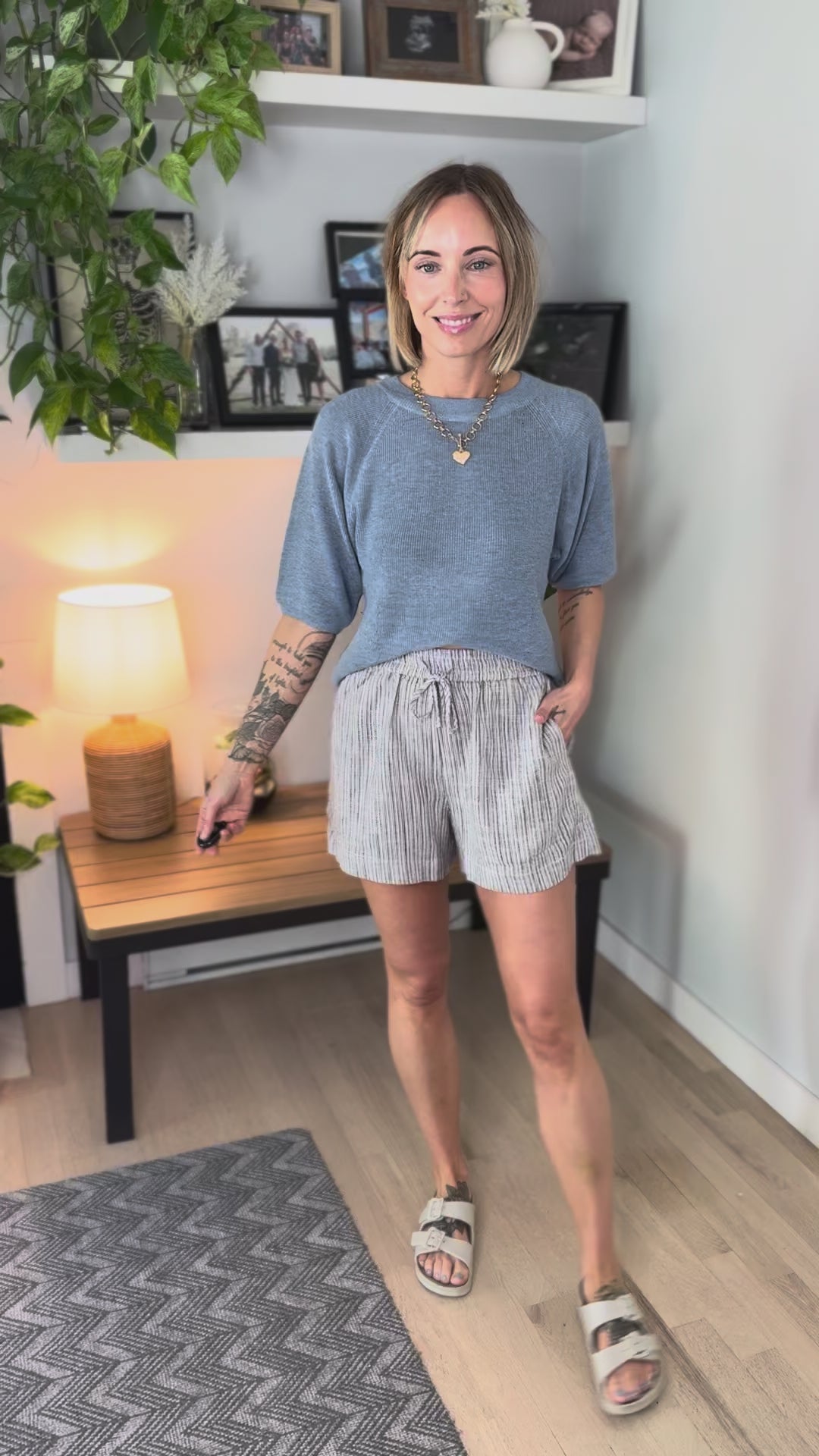 Saltwater Ribbed Knit Sweater Top- SLATE BLUE