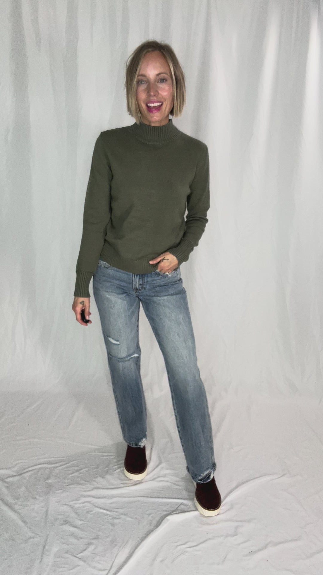 Susan Ultra Soft Mockneck Sweater- OLIVE