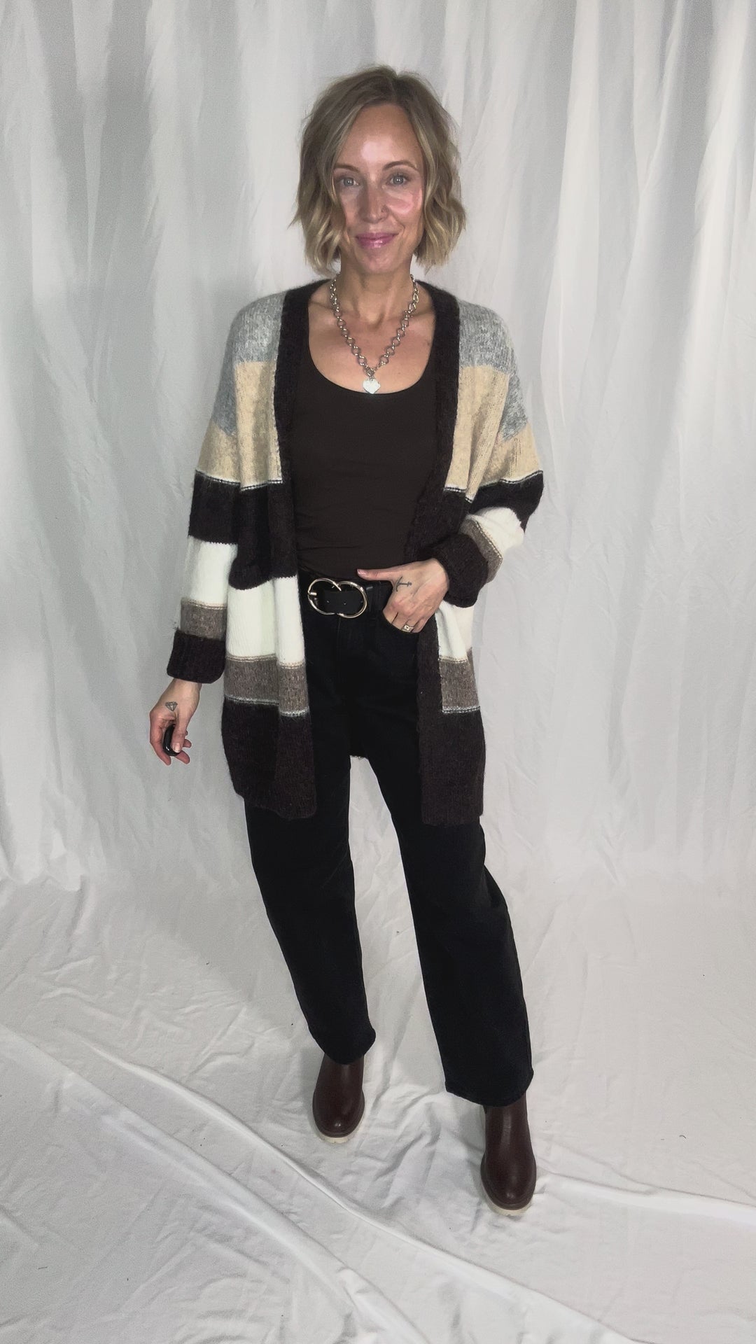 Snowed In Stripe Cardigan- COFFEE CREAM