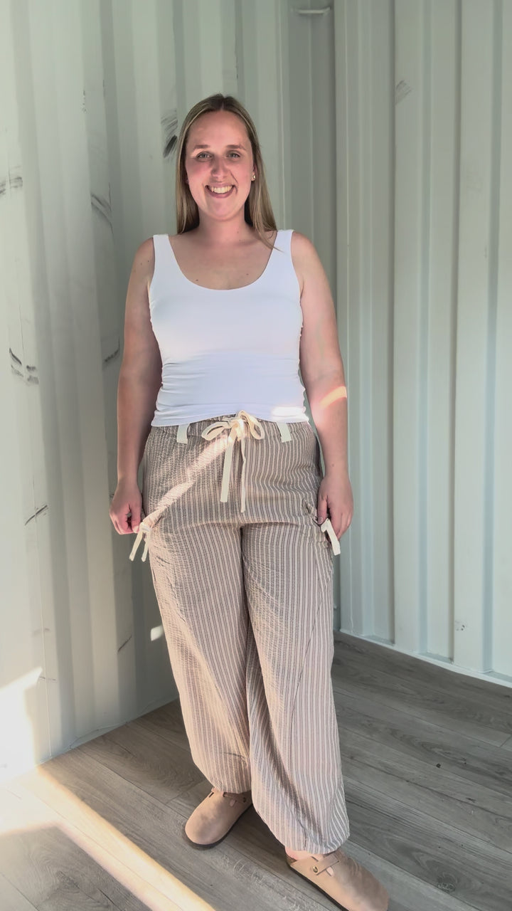 Rosaline Gauze Harem Pant- TAUPE/WHITE
