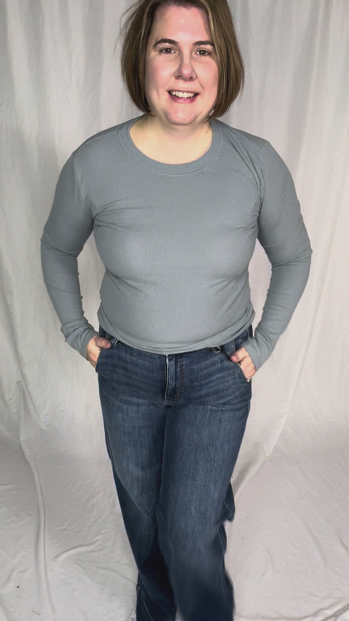 Beth Ribbed Long Sleeve- PEBBLE