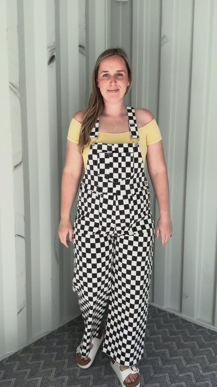 Game Day Checkered Overalls- BLACK