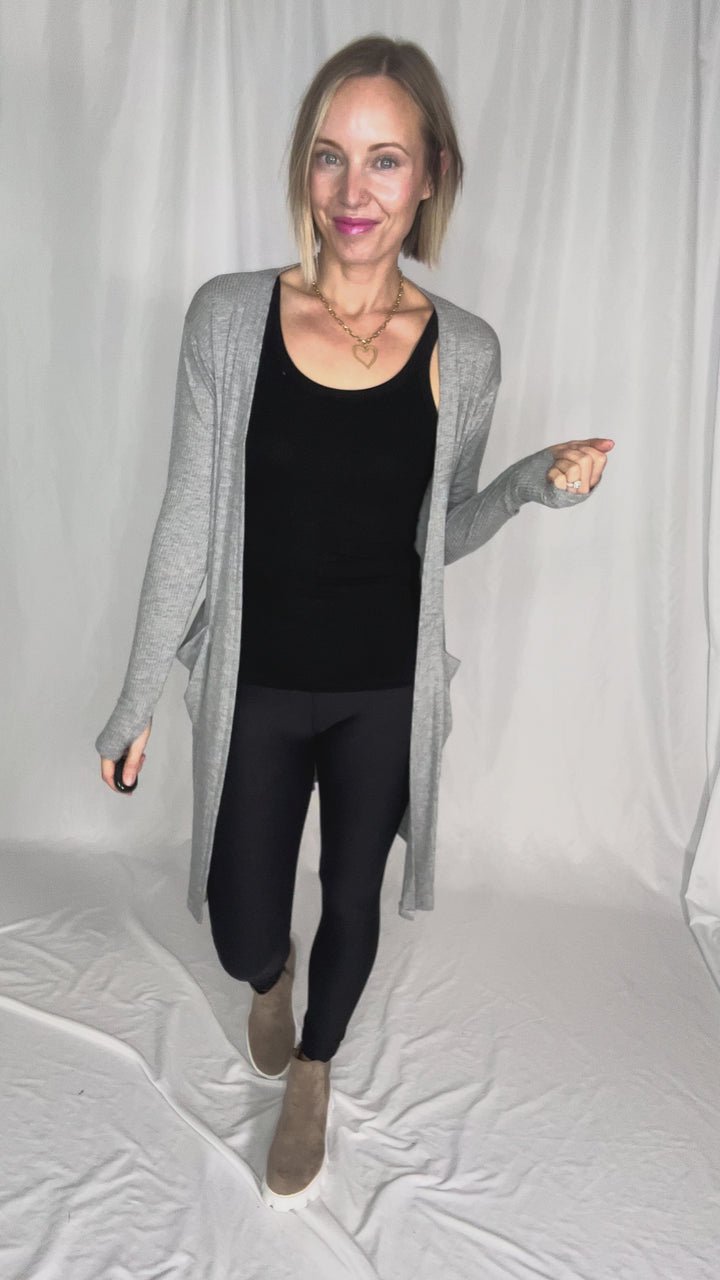 Sierra Ribbed Cardigan- HEATHER GRAY