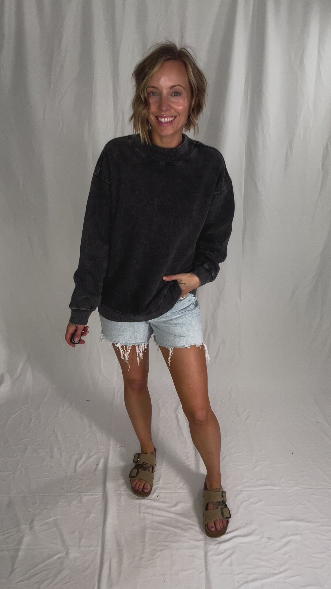Nantucket Salt Wash Mock-Neck Pullover- SMOKE