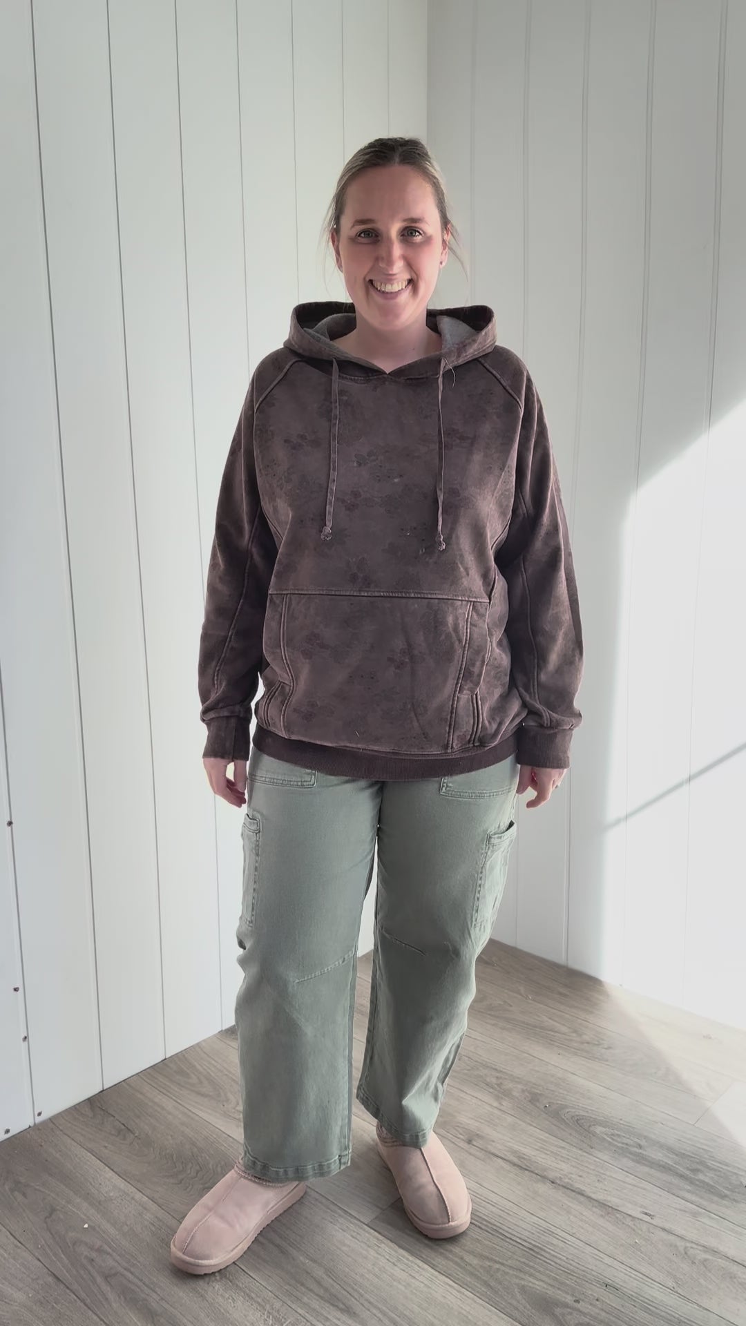 Leana Vintage Floral Fleece Hoodie- CHOCOLATE BROWN