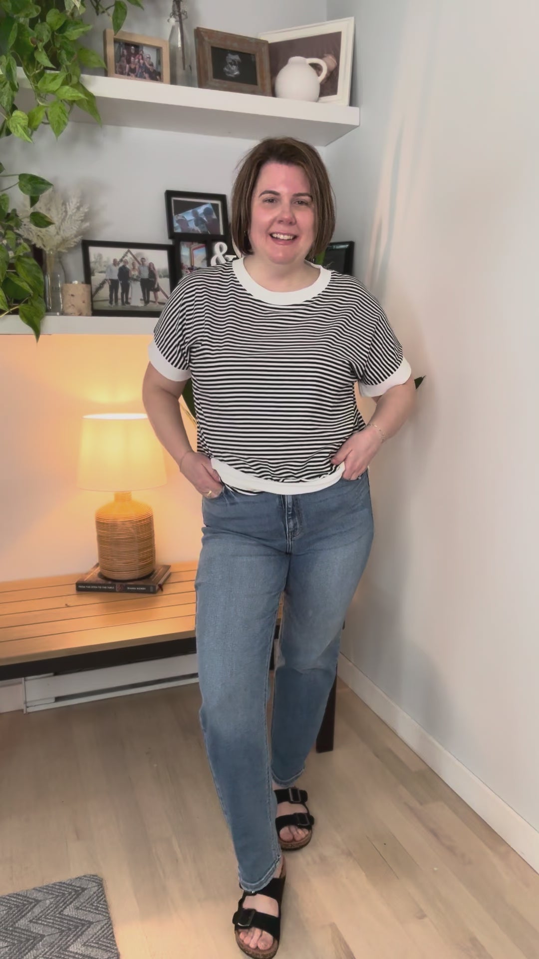 Casey Striped 1/2 Sleeve Top- BLACK