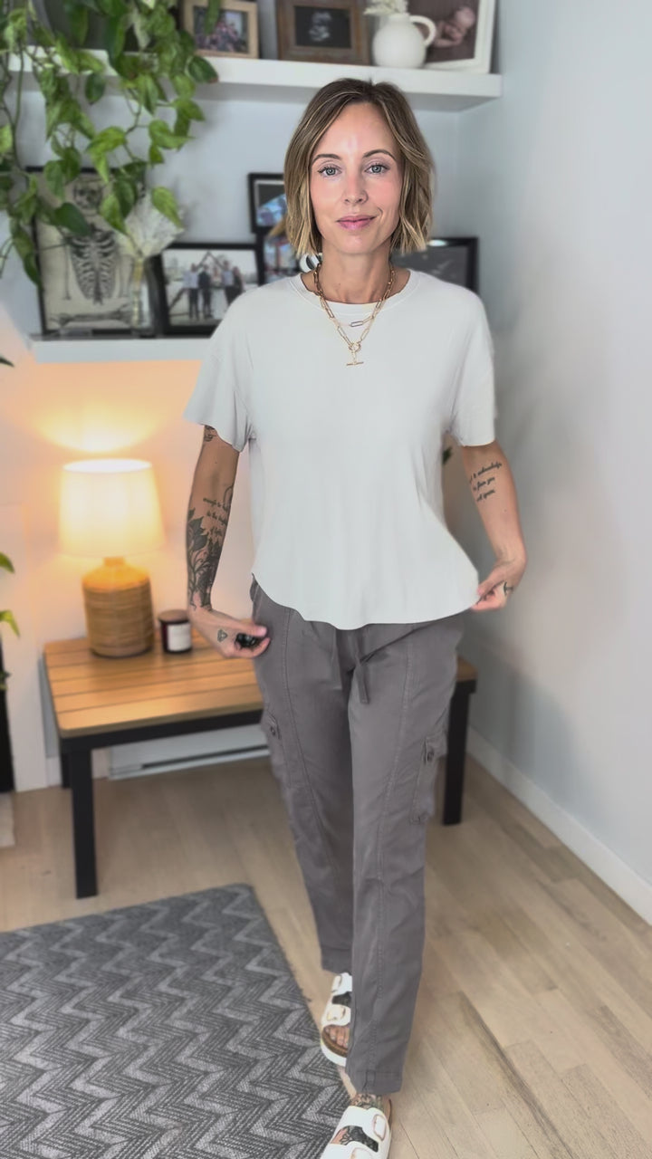 Wild Sage Drop Shoulder Ribbed Tee- NATURAL