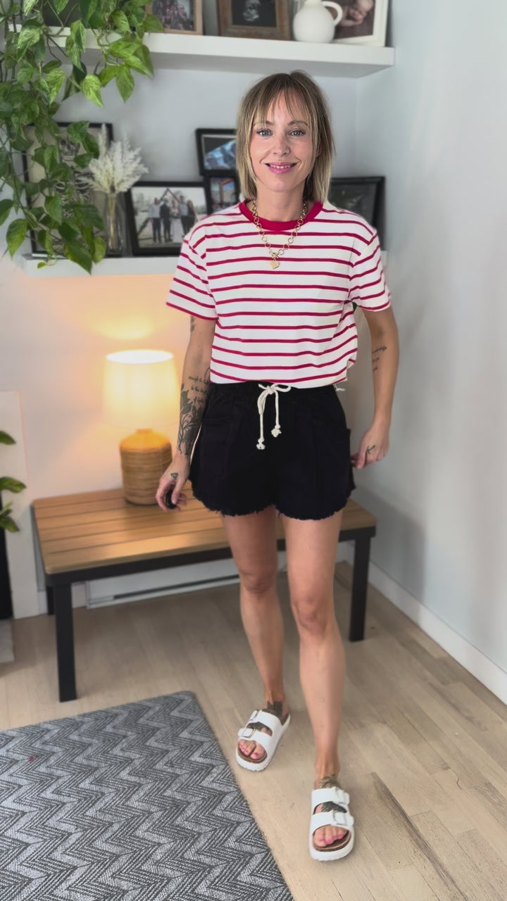 Marlene Striped Cotton T-Shirt- RUBY