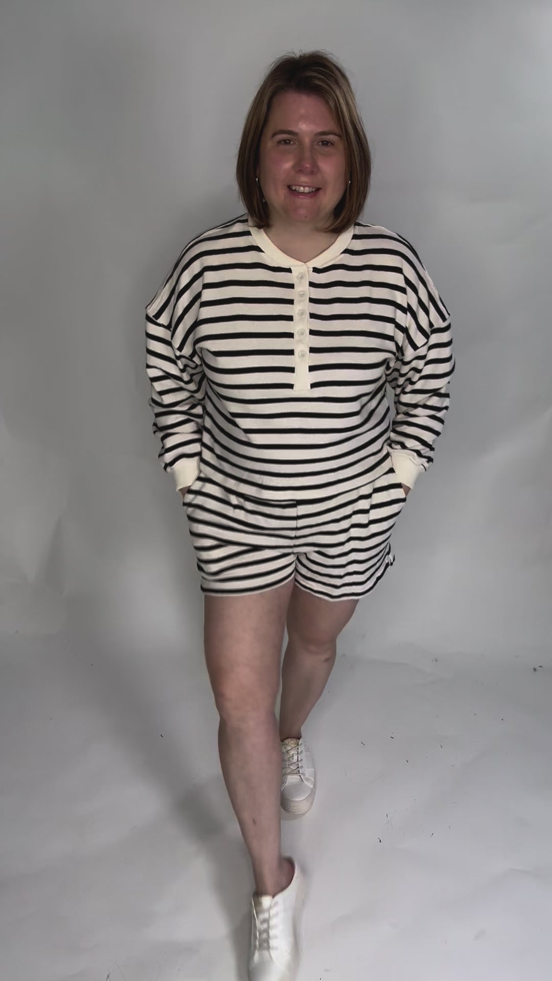 Moana Everyday Stripe Sweatshirt Short Set- IVORY/BLACK-FINAL SALE