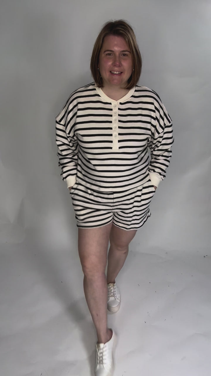 Moana Everyday Stripe Sweatshirt Short Set- IVORY/BLACK-FINAL SALE