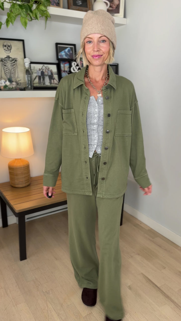 Khendra Cotton Shacket- WASHED SAND OLIVE