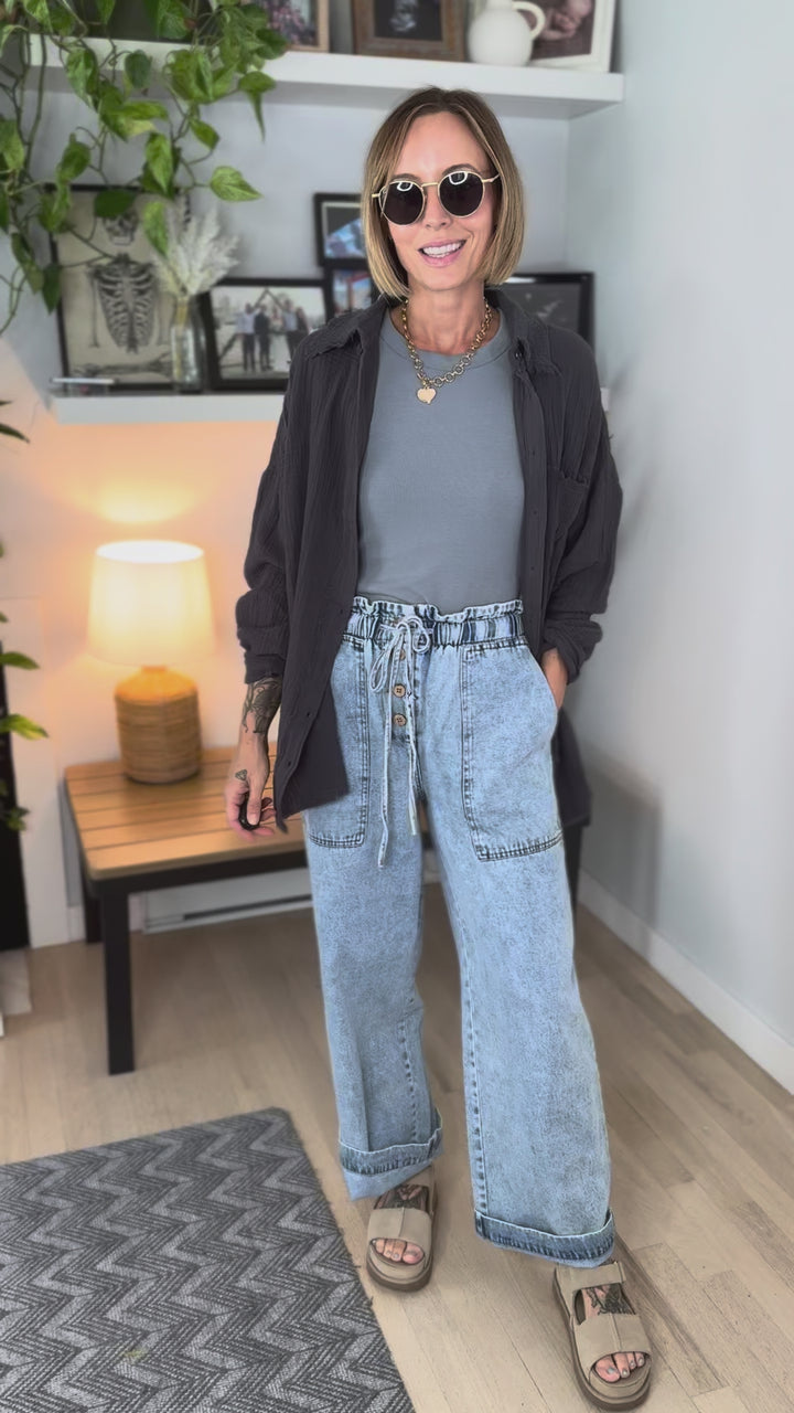 Baylea Cotton Gauze Button Down- ASH GREY
